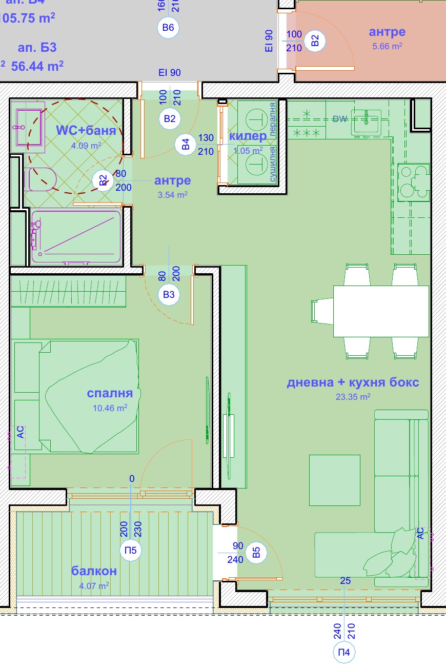 План квартири 56.44 м²