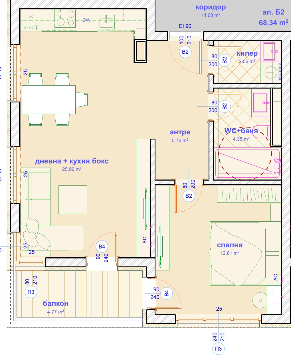 План квартири 68.34 м²